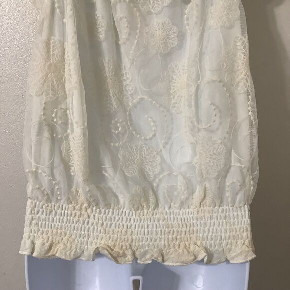 Cream Fairycore Coquette Dollette Lace Feminine Romantic Lace Peasant Blouse PL - Picture 7 of 11